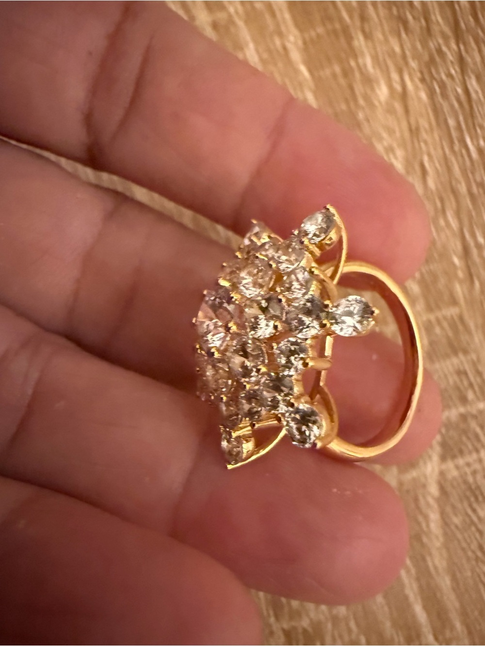 Gold-tone Cluster CZ Cocktail Ring in Clear Crystal
